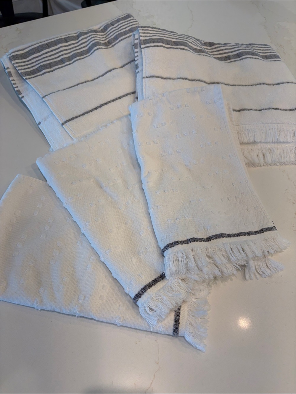 Hearth & Hand Creme and dark Gray Cotton Bath and hand Towels., like new - Picture 3 of 12